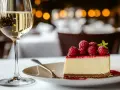 Un verre de vin blanc, une boisson parfaite pour accompagner ce délicieux cheesecake aux framboises.