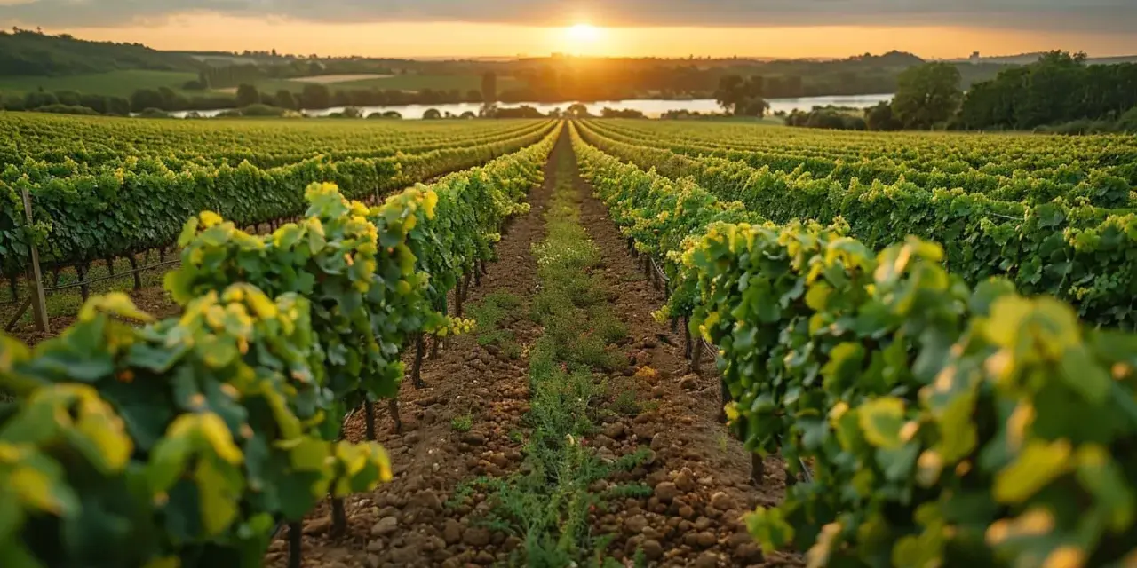 Un vignoble s'étend à perte de vue sous un soleil couchant. Les rangées de vignes, vertes et luxuriantes, semblent murmurer des secrets anciens, comme une invitation à la taille aux loups.