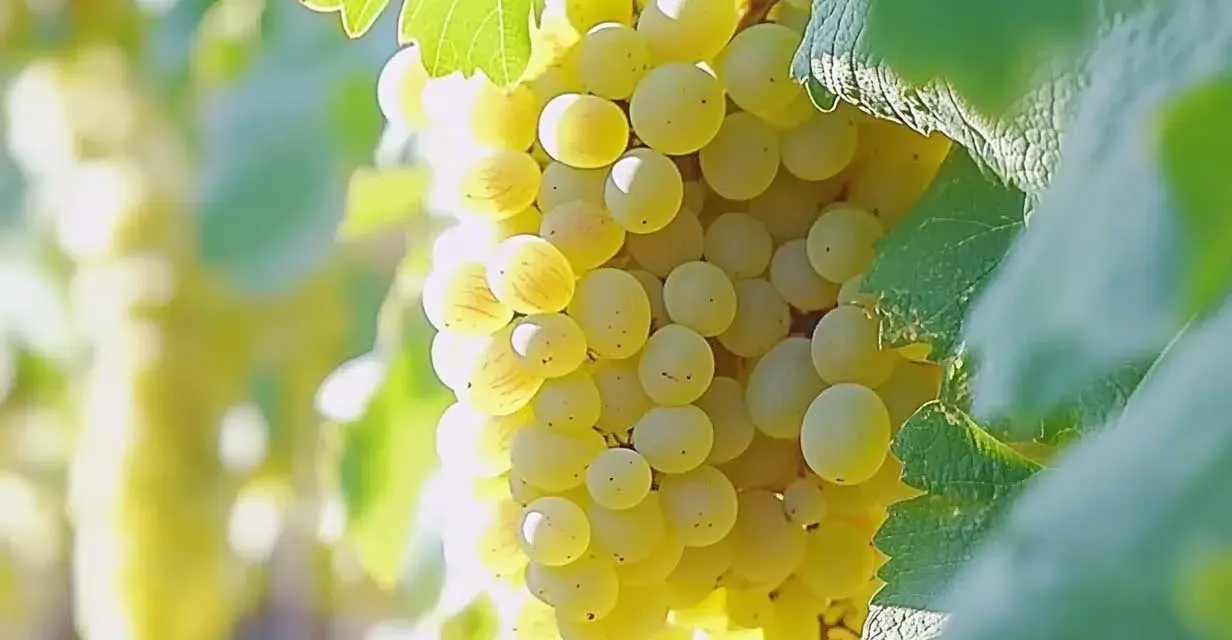 Grappes de raisin blanc mûres, prêtes à devenir un vin chenin.