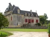 Le **château Olivier**, une bâtisse de pierre aux volets rouges, se dresse fièrement entouré de verdure.