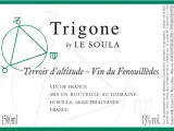 Étiquette de vin "Trigone" par Le Soula, avec un cercle astrologique et le texte "Terroir d'altitude".