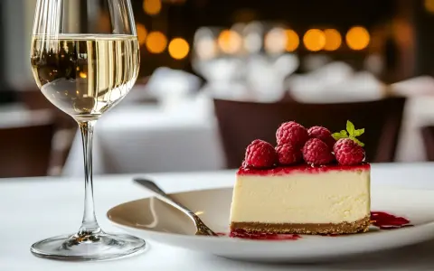 Un verre de vin blanc, une boisson parfaite pour accompagner ce délicieux cheesecake aux framboises.