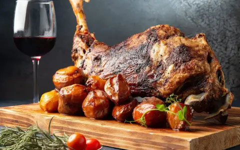 Gigot d'agneau rôti, pommes de terre grenaille et un verre de vin rouge. La question est : que boire avec un gigot d'agneau ?