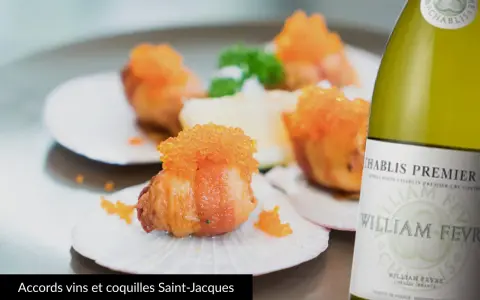 Quel vin avec noix de Saint-Jacques poêlées ? Un Chablis Premier Cru William Fèvre, parfait pour sublimer ces délices marins.
