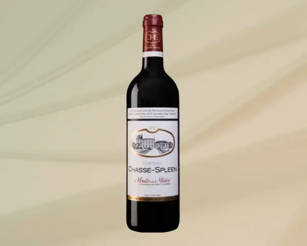 Bouteille de vin rouge Château Chasse-Spleen, évoquant les meilleures années de dégustation.
