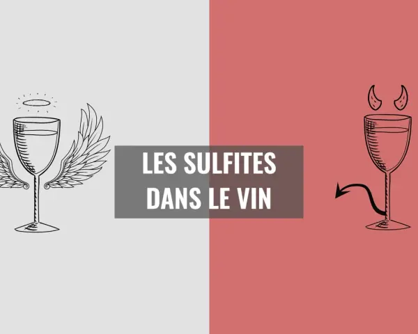 Verre de vin ailé et diabolique, symbolisant les sulfites dans le vin. Le bon et le mauvais côté de cette substance.