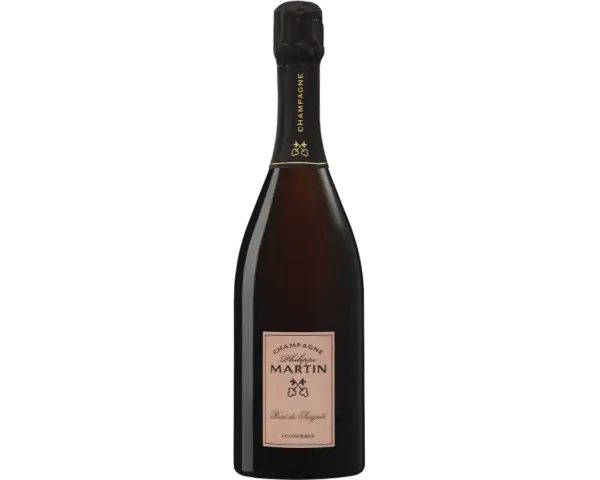 Bouteille de Champagne Philippe Martin Rosé de Saignée. Ce type de vin rosé est obtenu par macération, une méthode qui lui confère sa couleur et ses arômes.