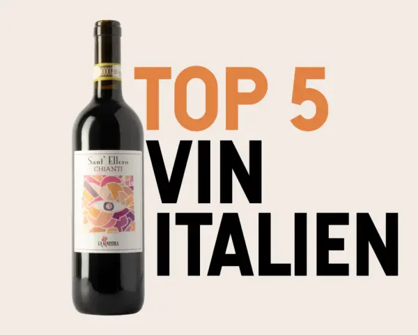 Bouteille de vin rouge Sant'Ellero Chianti, texte "TOP 5 VIN ITALIEN" suggérant le meilleur vin italien.