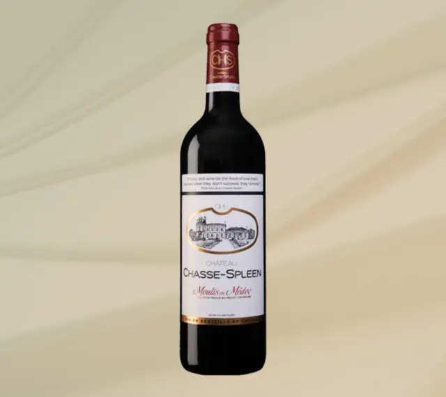 Bouteille de vin rouge Château Chasse-Spleen, évoquant les meilleures années de dégustation.
