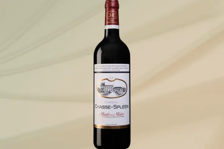 Bouteille de vin rouge Château Chasse-Spleen, évoquant les meilleures années de dégustation.