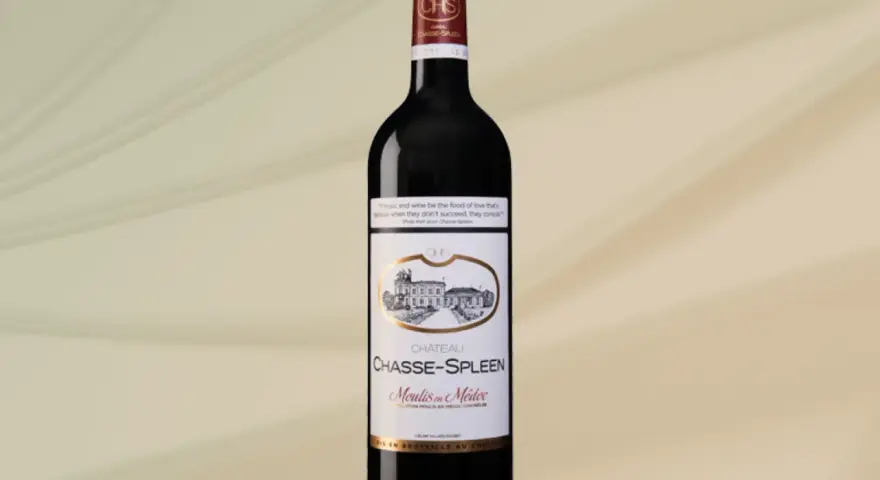 Bouteille de vin rouge Château Chasse-Spleen, évoquant les meilleures années de dégustation.