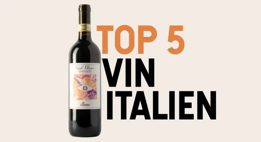 Bouteille de vin rouge Sant'Ellero Chianti, texte "TOP 5 VIN ITALIEN" suggérant le meilleur vin italien.