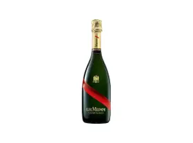 Bouteille de champagne G.H. Mumm, reconnaissable à son ruban rouge iconique. Un avis sur ce champagne mumm est souvent positif.