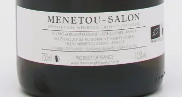 Bouteille de vin rouge du domaine Philippe Gilbert, appellation Menetou-Salon. Vin bio et biodynamique.