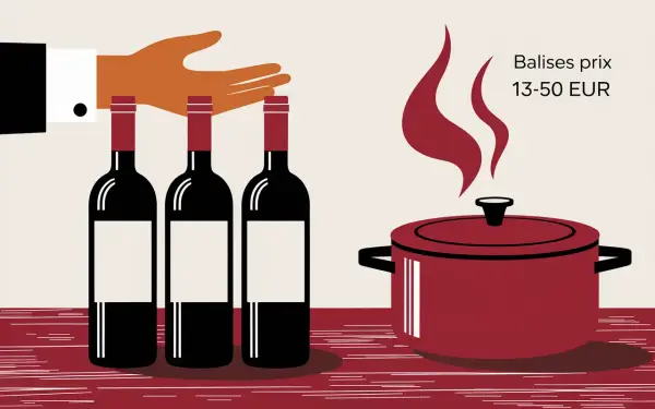 Trois bouteilles de vin rouge, idéales pour une daube savoureuse. Prix : 13-50 EUR.
