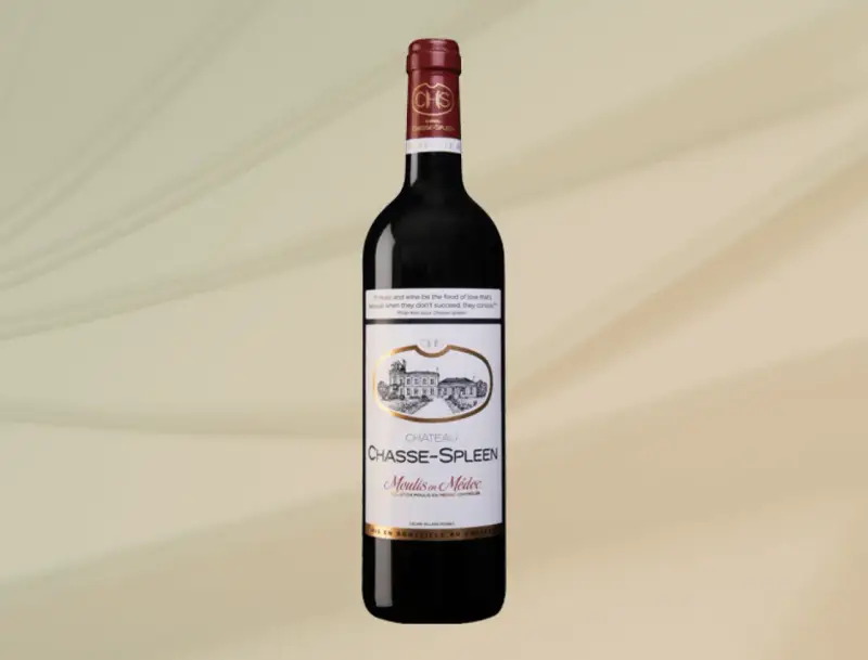Bouteille de vin rouge Château Chasse-Spleen, évoquant les meilleures années de dégustation.